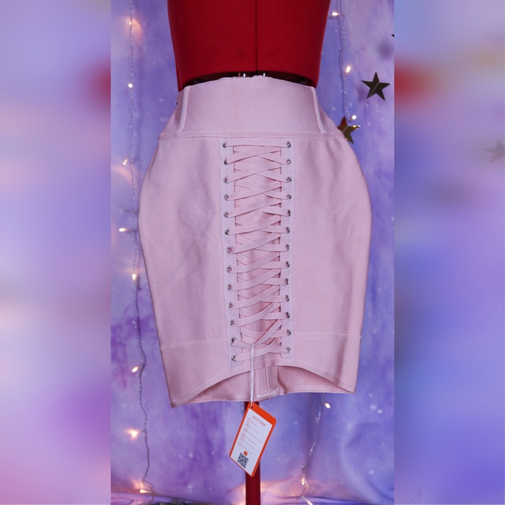 Light pink sexy bodycon lace up tight skirt